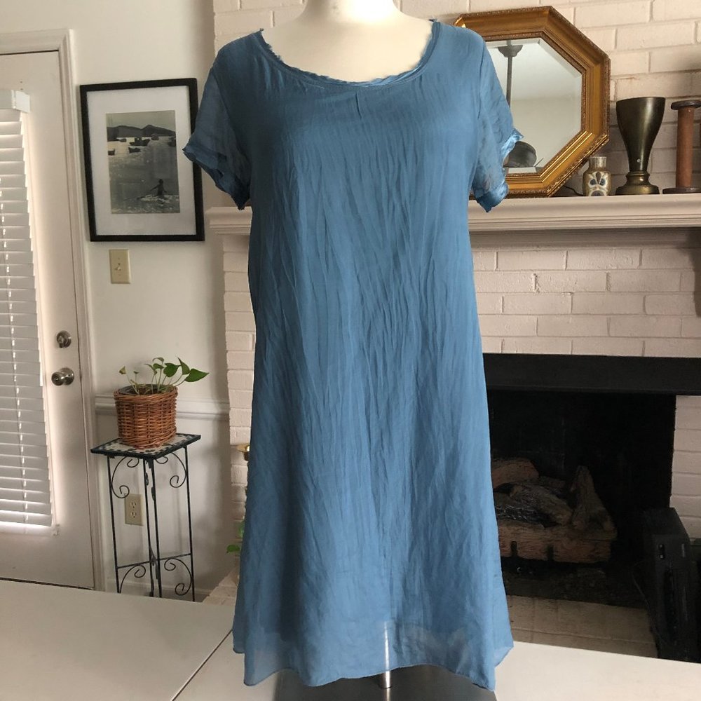 Giulia Silk Dress Blue Crochet Lace Small